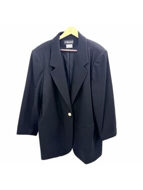 Vintage 90s Sag Harbor Academia Black Wool Blazer Jacket Womens Size 20W